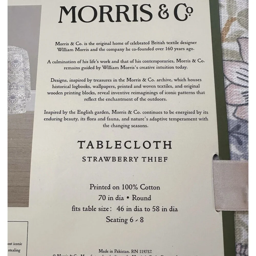 William Morris & Co Strawberry Thief Floral Tablecloth 70